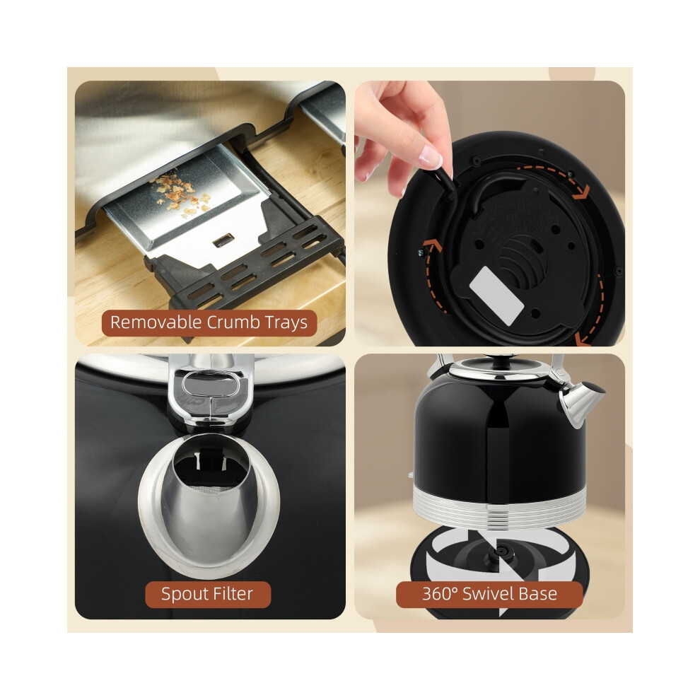 Black Metal Kettle and Toaster Set - Durable Polished Finish 1.7L Capacity Quick Boil & Toast Modern Kitchen Essentials-image-OPC-PMXTN8J-NEW