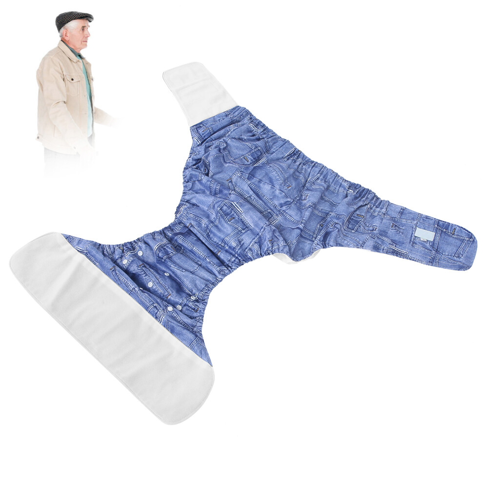 Adult Reusable Washable Denim Diaper, 90-150cm Waist, Incontinence Pants
