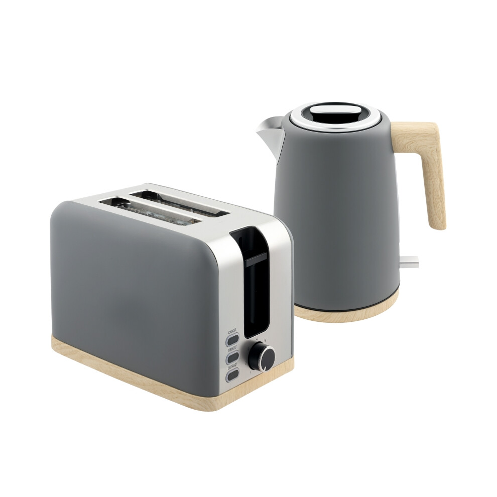 Electric Kettle & Toaster Set 1.7L 3000W Fast Boil 2-Slice Toaster with 7 Browning Levels Auto Power Off Defrost Reheat Grey-image-OPC-PMXTQ8Z-NEW