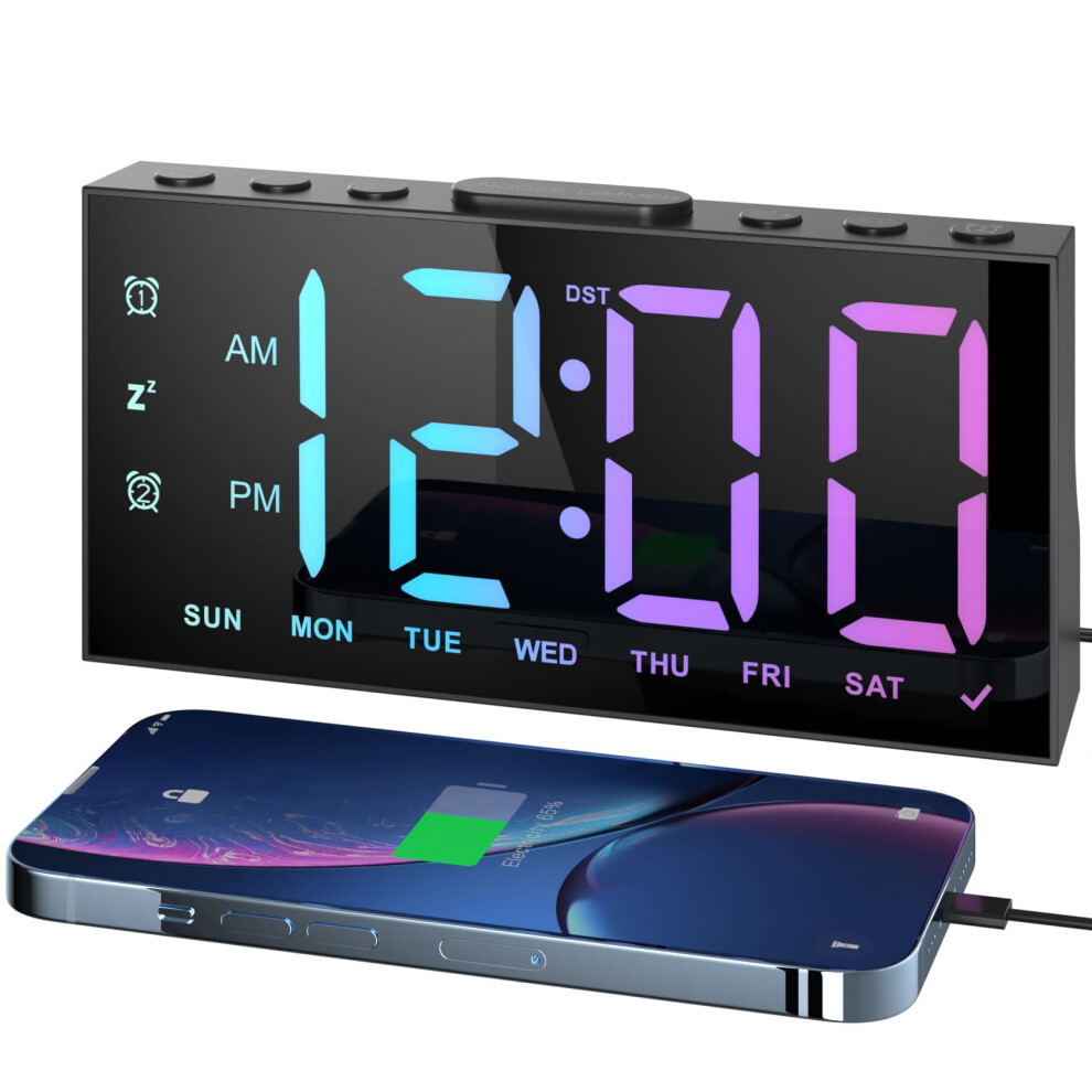 Digital Alarm Clocks For Bedrooms, Digital Clock With Rgb Led Display, 5 Level Brightness, Dual Alarm, Snooze, Dst, Alarm Clocks Bedside Mains Liorque