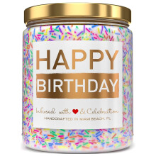 Happy Birthday Candle - Lavender Birthday Cake Scent with Sprinkles Cute Birthday Gifts for Women Ideas, 9 oz Lavender Scented Candle Gift, Birthday