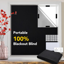 Deconovo 100% Blackout Blinds Stick on with 18 Round Nano Tapes, 200x145cm Blackout Window Film Fits Any Window Shape with Adhesive Tape Strips, Easy