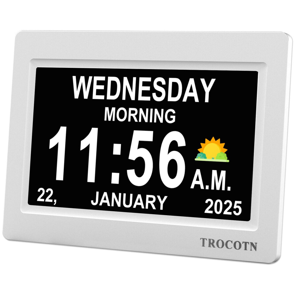 Trocotn Dementia Clock, Digital Clock With Date And Day For Elderly, Day Date Large Display Calendar (7 Inches White)