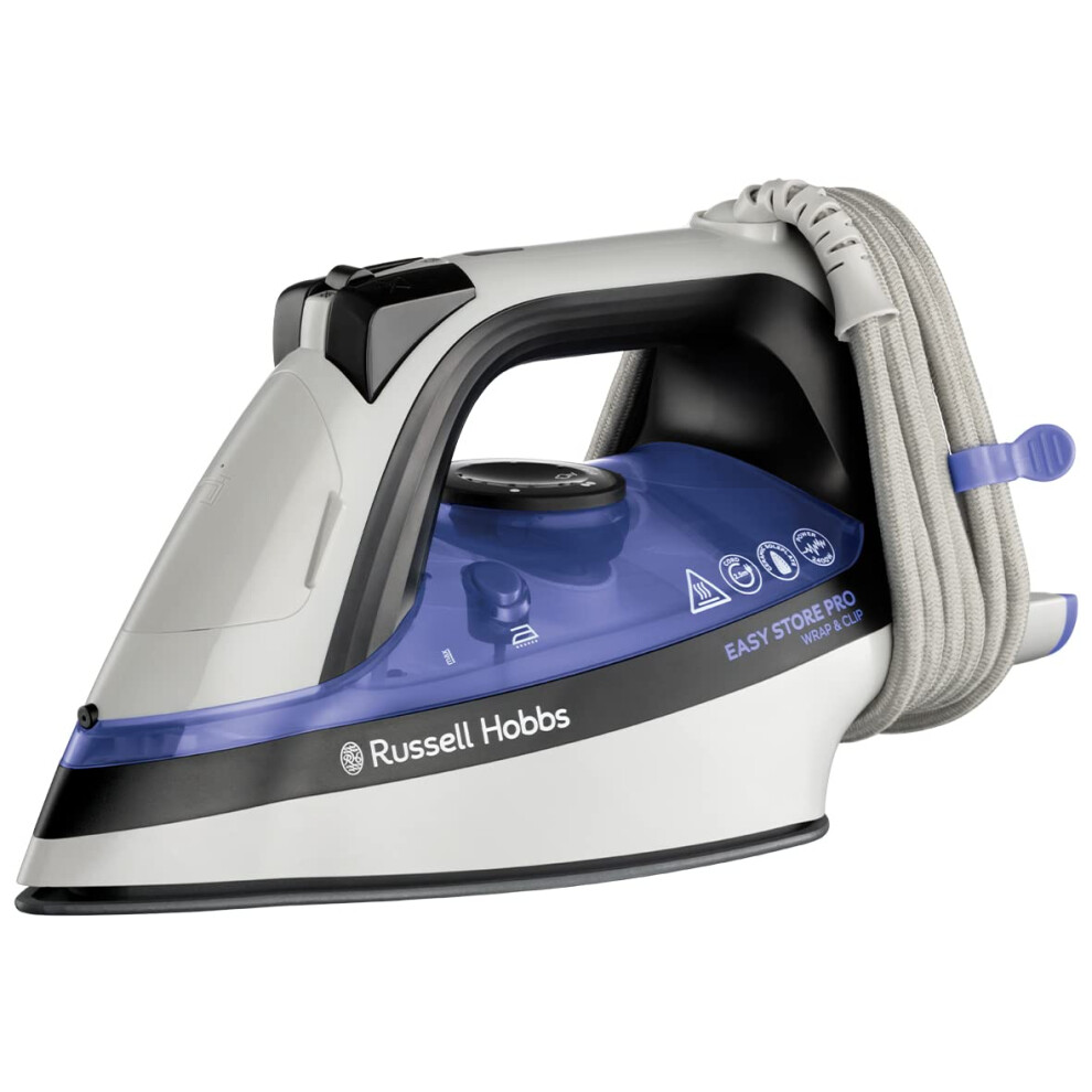 Russell Hobbs Steam Iron [2400W, 180G Extra Steam Boost] Easy Store Pro Wrap & Clip Iron (Space-Saving Cable Storage, 320Ml Water Tank, Fast Heat Up,