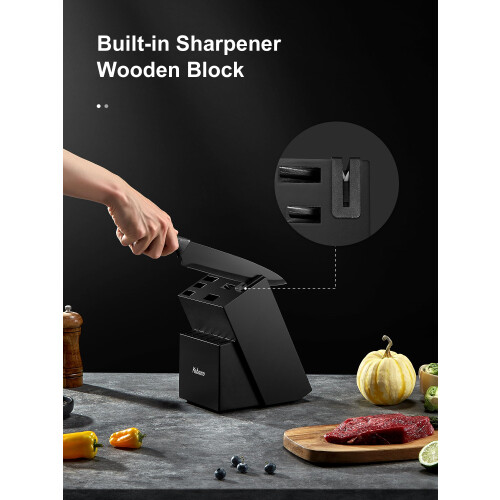 Knife Set, Yabano 14 Pieces Knife Block Set with Built-in Sharpener, Sharp Black Kitchen Knife Set with Block, Dishwasher Safe 2