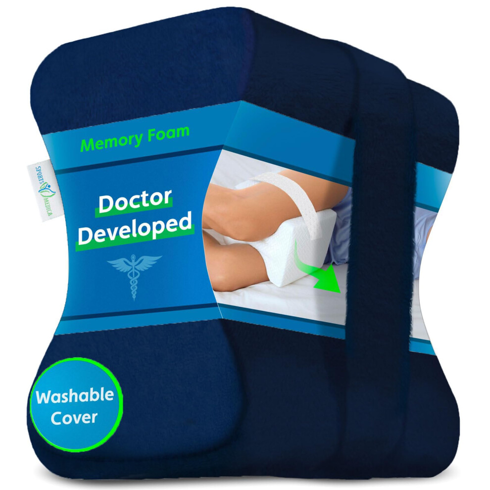 Sports Medica Knee Pillow - Washable Cover Memory Foam Leg Pillow For Sleeping On Side - Doctor Developed Ehandbook - Sleeping On Back - Hip Support