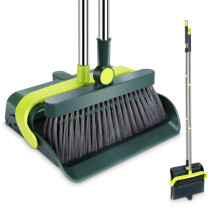 MASTERTOP Dustpan and Brush Sets, Long Handled 180 Rotating Sweeping Brush with 2 Layer Comb Teeth, Tall Dust Pan and Brush Broom for Indoor Outdoor