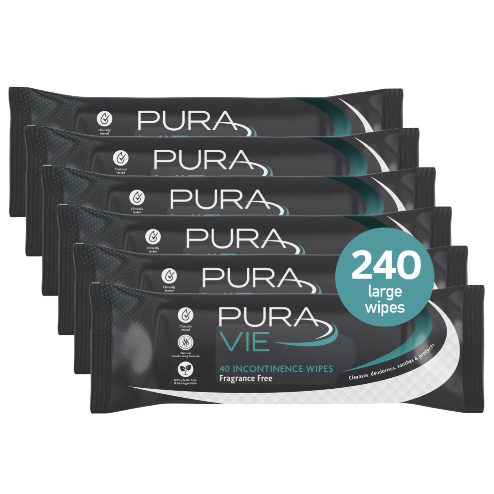 Pura Vie Wet Wipes For Adults 240 Pack - (6 X 40 Pack) - Extra Large Adult Incontinence Wipes
