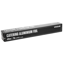 Vogue Aluminium Catering Foil - 440 mm x 75 metres, Silver, With Serrated Cutting Blade, 12 Microns, Food Service Foil Roll, Premium Kitchen Foil,