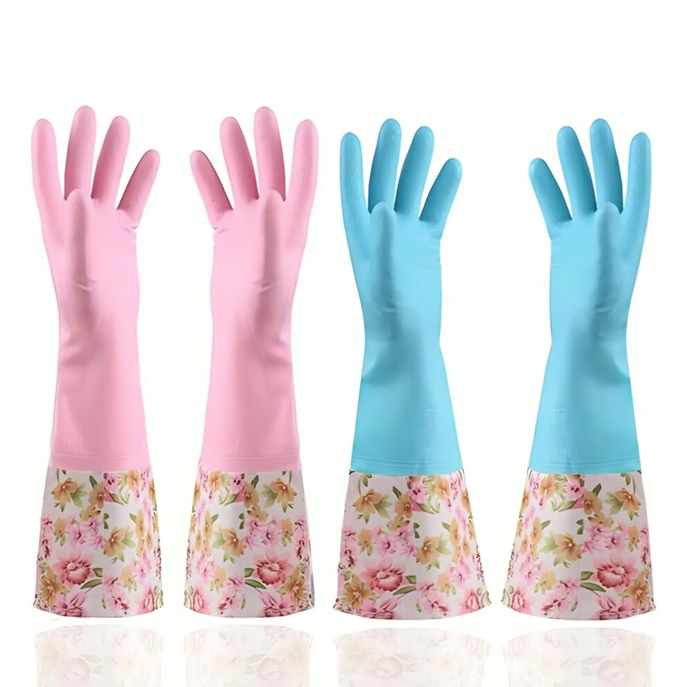 KINGFINGER Rubber Latex Waterproof Dishwashing Gloves,2 Pair Medium Long Cuff Flock Lining Household Cleaning Gloves-image-OPC-PMXTWB8-NEW