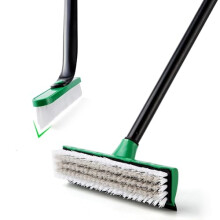 Eyliden 2 Pack Floor Scrubbing Brush with Long Handle, 3 in 1 Swivel Cleaning Brush, Built-in Squeegee & Extra V-shaped Small Brush, Stiff Grout Scrub