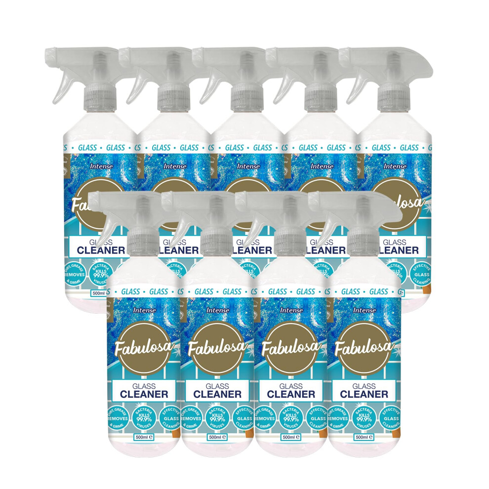 Fabulosa Anti-Bacterial Streak-Free Glass Cleaner Trigger Spray With Lasting Fragrance, Pack Of 9, 500Ml, Intense