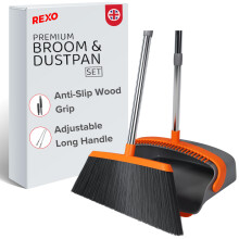 REXO? 55" Adjustable Long Handled Dustpan and Brush Set Broom Ergonomic, Sweeping Tall Standing Set, Lobby Broom, Stand Up Dustpan Brush Set, Dustpan