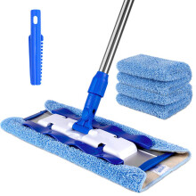 MR.SIGA Professional Microfibre Mop for Hardwood, Laminate, Tile Floor Cleaning, Stainless Steel Telescopic Handle - 3 Reusable Microfibre Cloths and