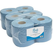 Blake & White Centrefeed Blue Rolls 6 Pack - Purely Smile 2 Ply Tissue Roll for Wiping Surfaces & Drying Hands - 400 Sheets Strong & Ultra Absorbent