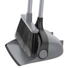 MR.SIGA Long Handled Dustpan and Brush Set, Upright Broom and Dustpan Set with Adjustable Handle, Tall Sweeping Brush with Comb Teeth for Floor