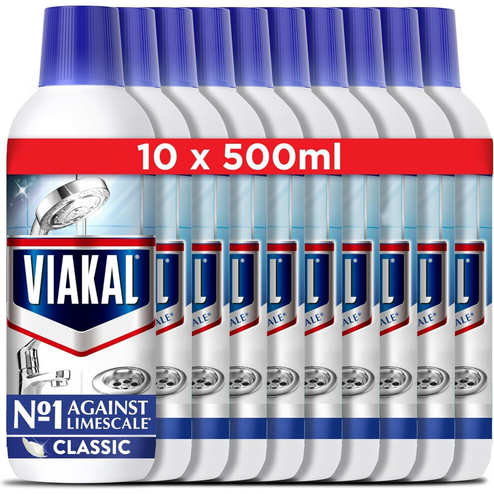 Viakal Limescale Remover Liquid, Classic, Cleaning Products, Bathroom Cleaner, 5 Litre (500 Ml X 10)