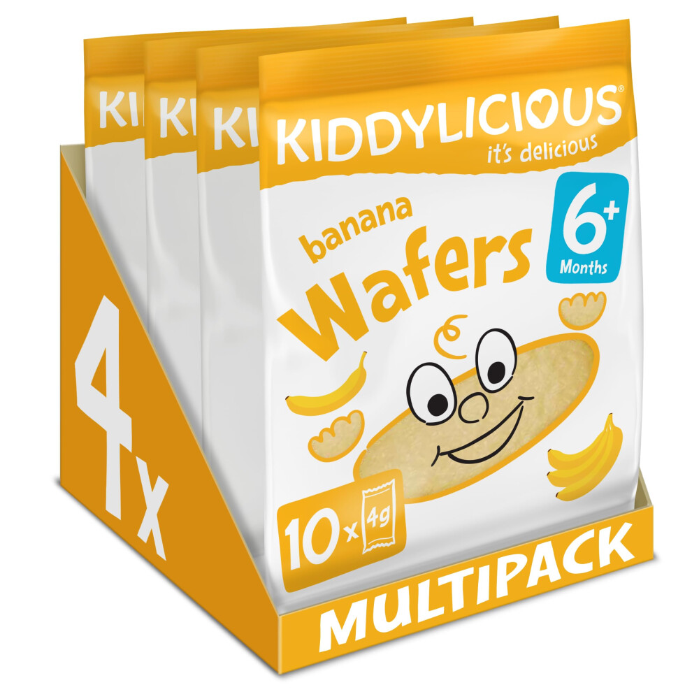 Kiddylicious Banana Wafers - Gluten And Dairy Free Kids Snack - Suitable For 6+ Months - 4 X 10 Twin Packs