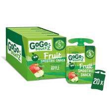 GoGo squeeZ Apple Fruit Smoothie Snack,100% Real Fruit Blend, 20 x 90g Pouches, Snack for Kids & Adults, Gluten-Free, Vegan, No Added Sugar, School