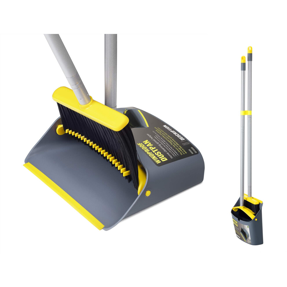Jekayla Long Handled Dustpan And Brush, Broom And Dustpan Set, Household Dust Pan Combo With 54 Inch Handle For Indoor Outdoor Household Cleaning And