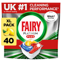 Fairy Platinum Plus Dishwasher Tablets ? 40 Pack, Lemon, Anti-Dull Technology