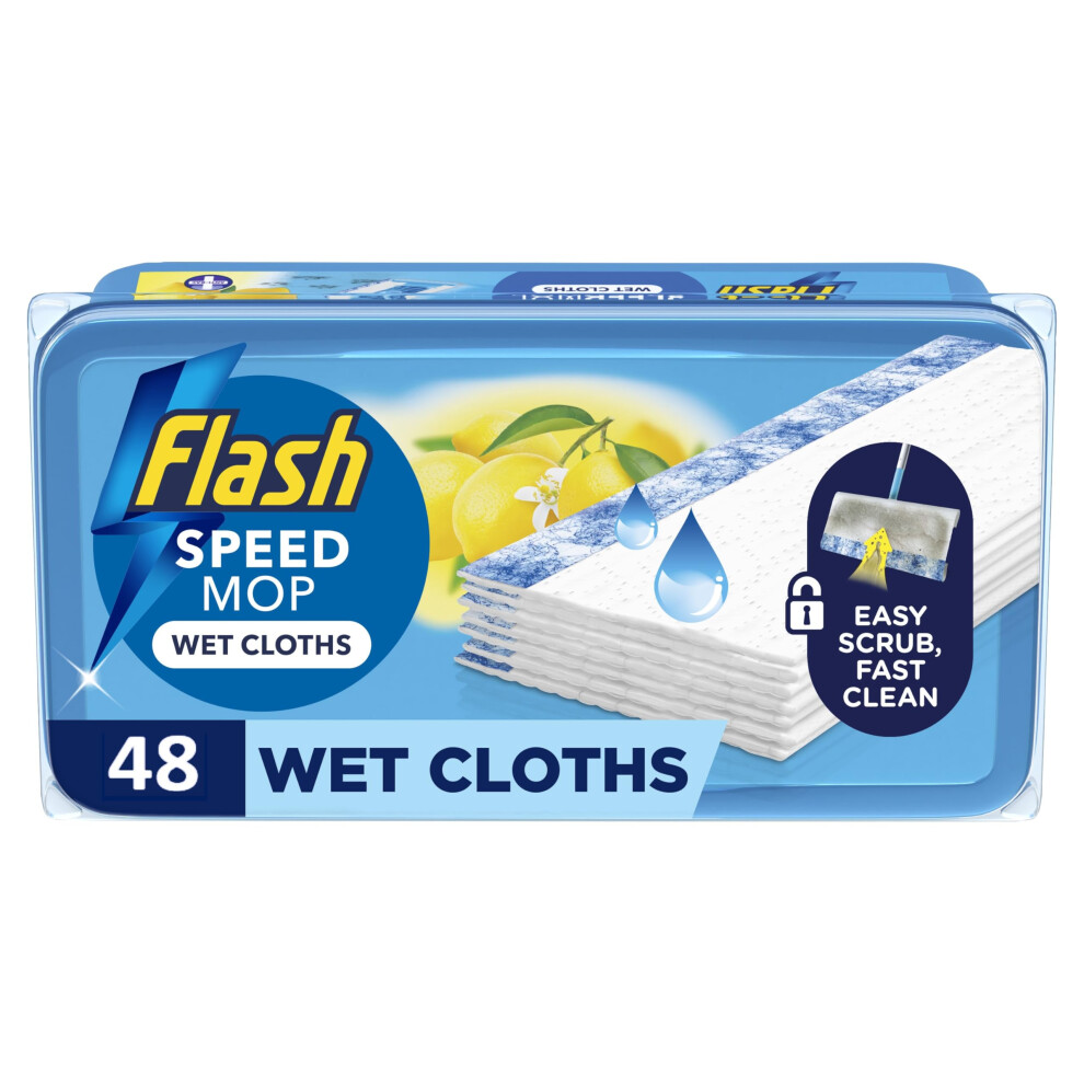 Flash Speedmop Wet Floor Cleaning Wipes, 48 Cloths (24X2), Antibac Lemon Multi-Surface, Trap & Lock Daily Dirt, Grease & Grime Without Getting Down On