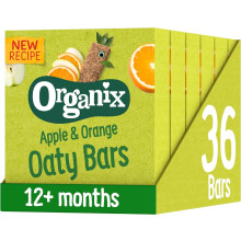 Organix Apple and Orange Organic Soft Oaty Snack Bars Multipack, No Added Sugar, 6 x 23 g Bars Per Box (6 Boxes Total)