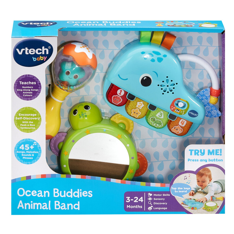 Vtech Baby Ocean Buddies Animal Band, 3 Interactive Musical Instruments With Sounds And Phrases, Teaches Animals And Colours, Music Toy, Gift For