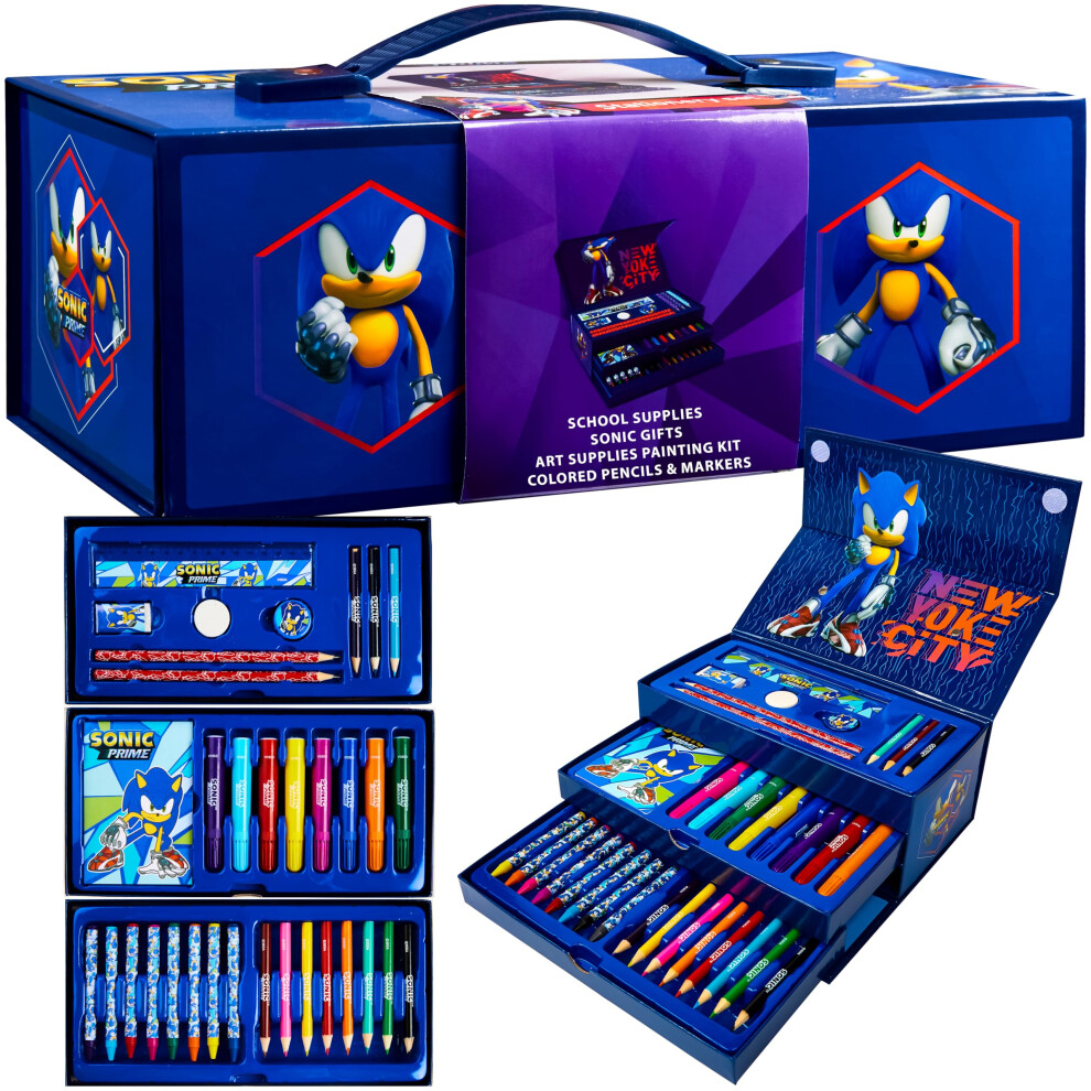 Sonic The Hedgehog Art Set For Kids With Crayons Markers Colouring Pencils Art Supplies