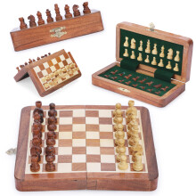 Ajuny 7 Inches Magnetic Wooden Chess Board Set Decorative Folding Board - Pieces Storage Slots, Portable Travel Handmade Chess Game Beginner Chess Set