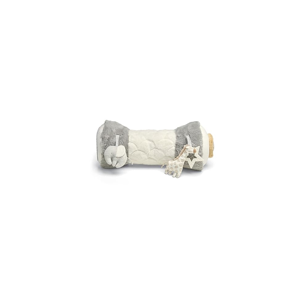 Tummy Time Roll, Interactive Soft Baby Pillow With Integrated Rattle, Welcome To The World, Grey Mamas & Papas