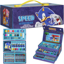 Sonic The Hedgehog Art Set for Girls Boys Colouring Sets for Children 40 Plus Pieces Travel Set Carrying Handle Painting Sets for Children Art