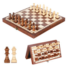 Syrace Magnetic Chess Set Board Games, Wooden Folding Hand Crafted Portable Travel Chess Board Game Sets with Game Pieces & Storage Slots For 2