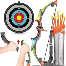 Hollyhi Bow Arrow Set for Kids, LED Light Up Archery Set Toys with 10 Arrows, Indoor Outdoor Shooting Games Hand-eye coordination Birthday Gifts for 5