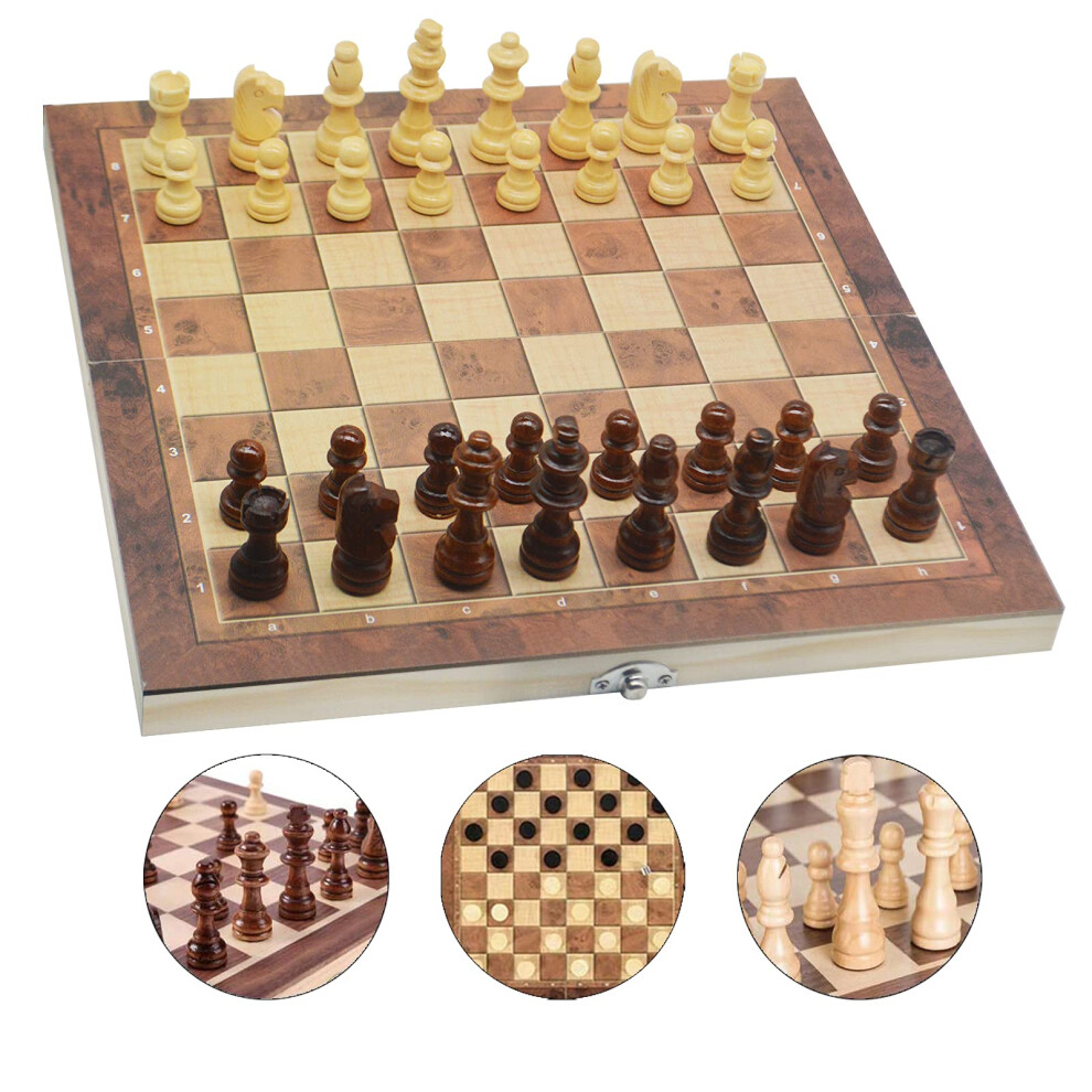 Jsdoin 3 in 1 Chess Set - 15.3"x15.3", Wooden Travel Folding/Portable Chess Kit Cardboard Games for Kids, Adults, Boys, Girls, Family(39cm?39cm)-image-OPC-PMXV6HR-NEW