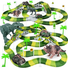 Tailmei Dinosaur Race Track Car Toy, 252 Pcs Create A Dinosaur World Road Race Tracks, with 2pcs Dinosaur Car,Flexible Track Playset, Birthday Party