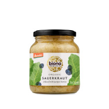 Biona Organic Sauerkraut 350 g, Pack of 6 - Infused with Juniper Berries - Fresh, Naturally Fermented Organic White Cabbage - Pasteurised - High in