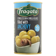 Fragata Stoneless Olives filled with Anchovy (Low Salt) (8x350g case)