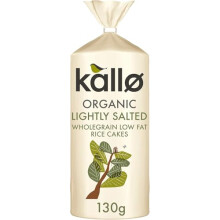 Kallo Organic Lightly Salted Rice Cakes, Wholegrain Slices, Low Fat Healthy Snacks, Vegan Friendly, Gluten Free & Sugar Free with No Artificial