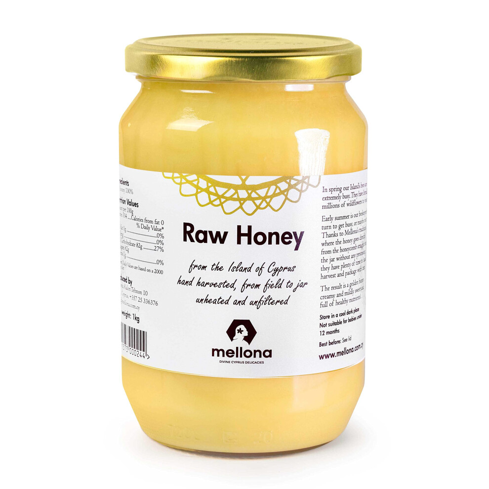 Mellona 100% Raw Honey, Natural Creamy Honey, Unprocessed, Unheated & Unfiltered, 1Kg Golden
