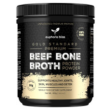 Euphoria Bliss Beef Bone Broth Powder 400g | Sweden Grass Fed | No Hormones or Additives | Unflavoured High Grade Beef Bone Broth | Halal