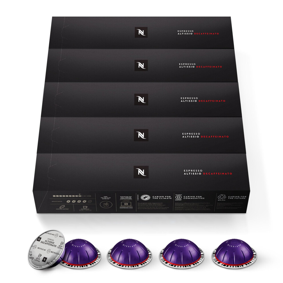 Nespresso Capsules Vertuoline, Altissio Decaffeinato, Roast Espresso, 50 Count Espresso Coffee Pods, Brews 1.35 Ounce (Vertuo Only) Dark