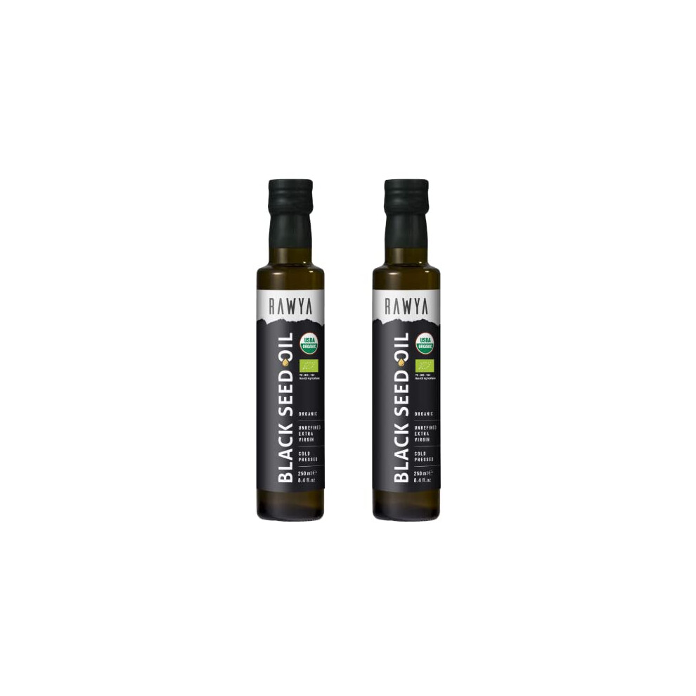 Rawya Black Seed Oil, Organic, 2 Pack[2X250 Ml], Cold Pressed, No Additives, No Preservatives, In Glass Bottle, Nigella Sativa, Cumin Seed Oil,