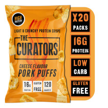 THE CURATORS High Protein Pork Puffs, Cheese, 23g (20 Packs) 16g Protein Crisp Low Carb Keto Gluten Free Savoury Snack