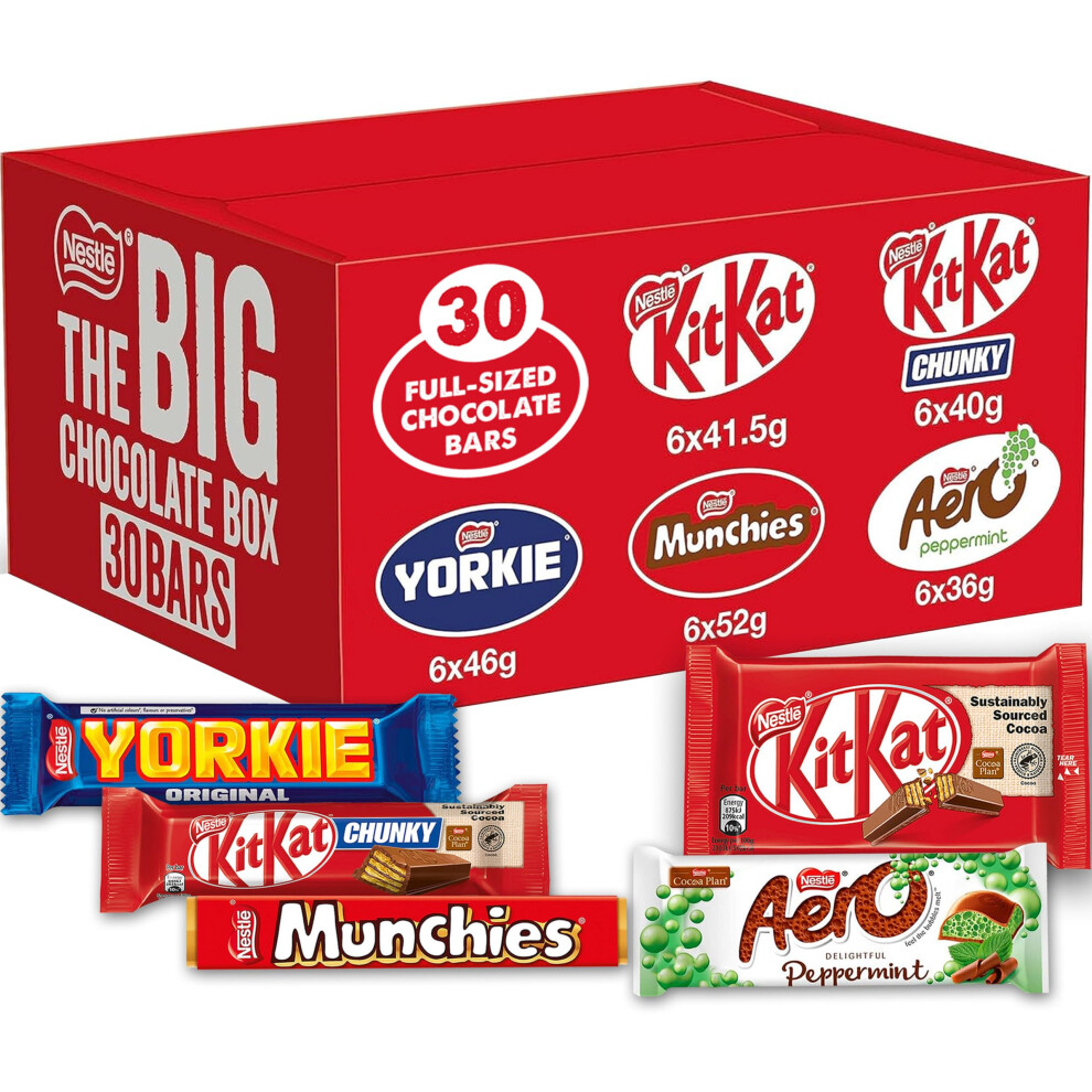 Nestle Nestl? The Big Chocolate Box, 30 X Chocolate Bars ? Kitkat, Kitkat Chunky, Yorkie, Aero, Munchies ? Sharing Gift, 1.3Kg