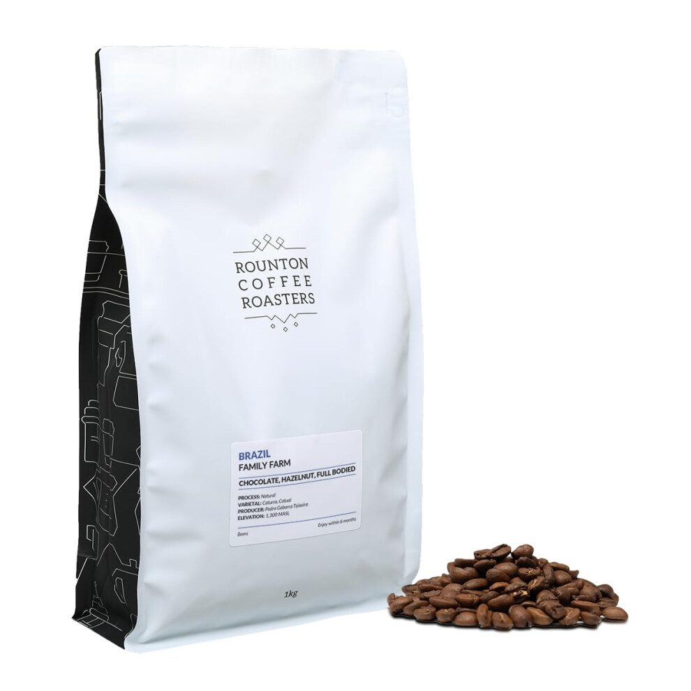 Rounton Coffee Roasters | Brazilian Coffee Beans 1Kg | Medium Roast All Day Drinking Roasted Coffee Beans | Fresh Espresso Coffee Beans 1Kg | Brazil