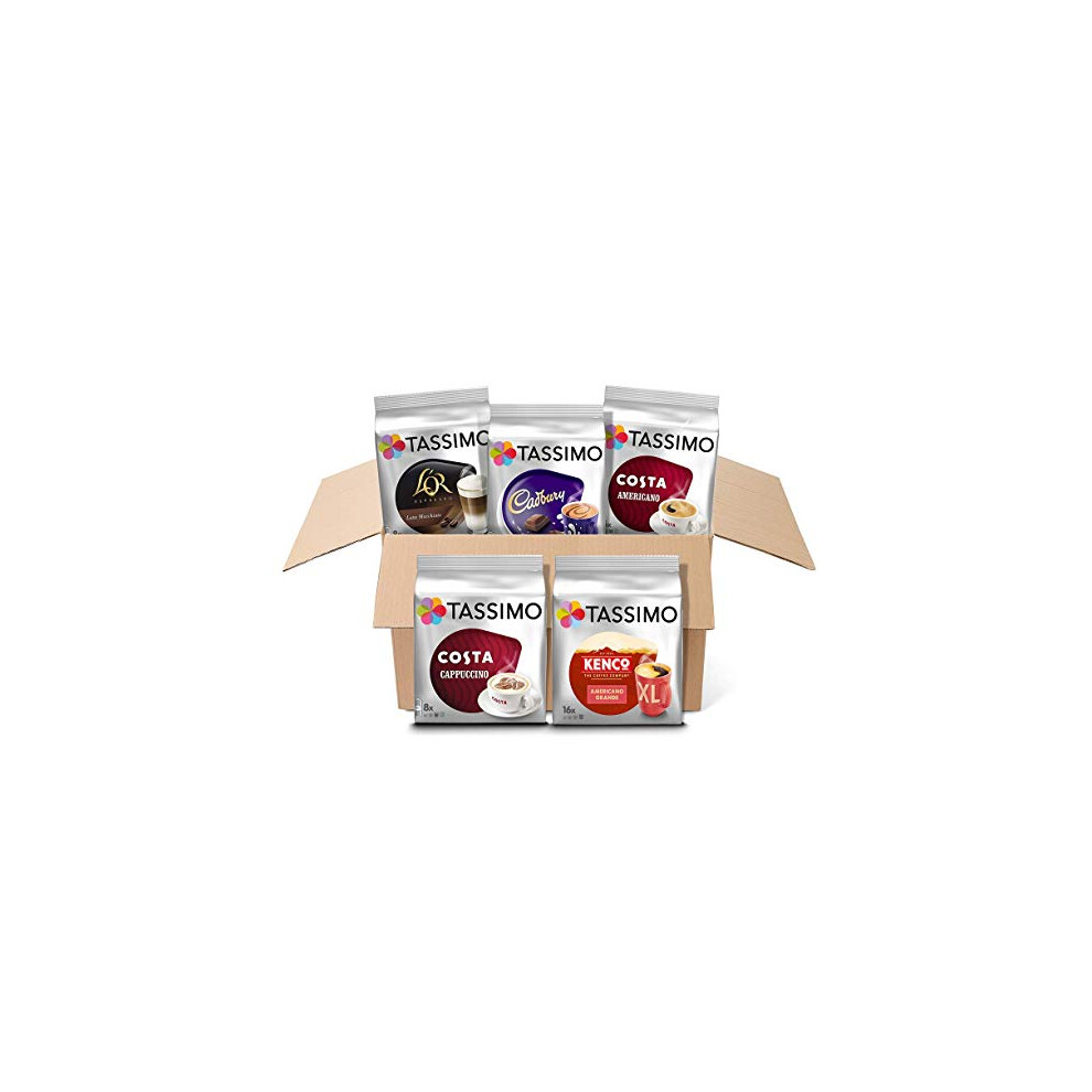 Tassimo Variety Box Costa, Kenco, Cadbury & L'or Coffee Pods (Pack Of 5, Total 56 Coffee Capsules)