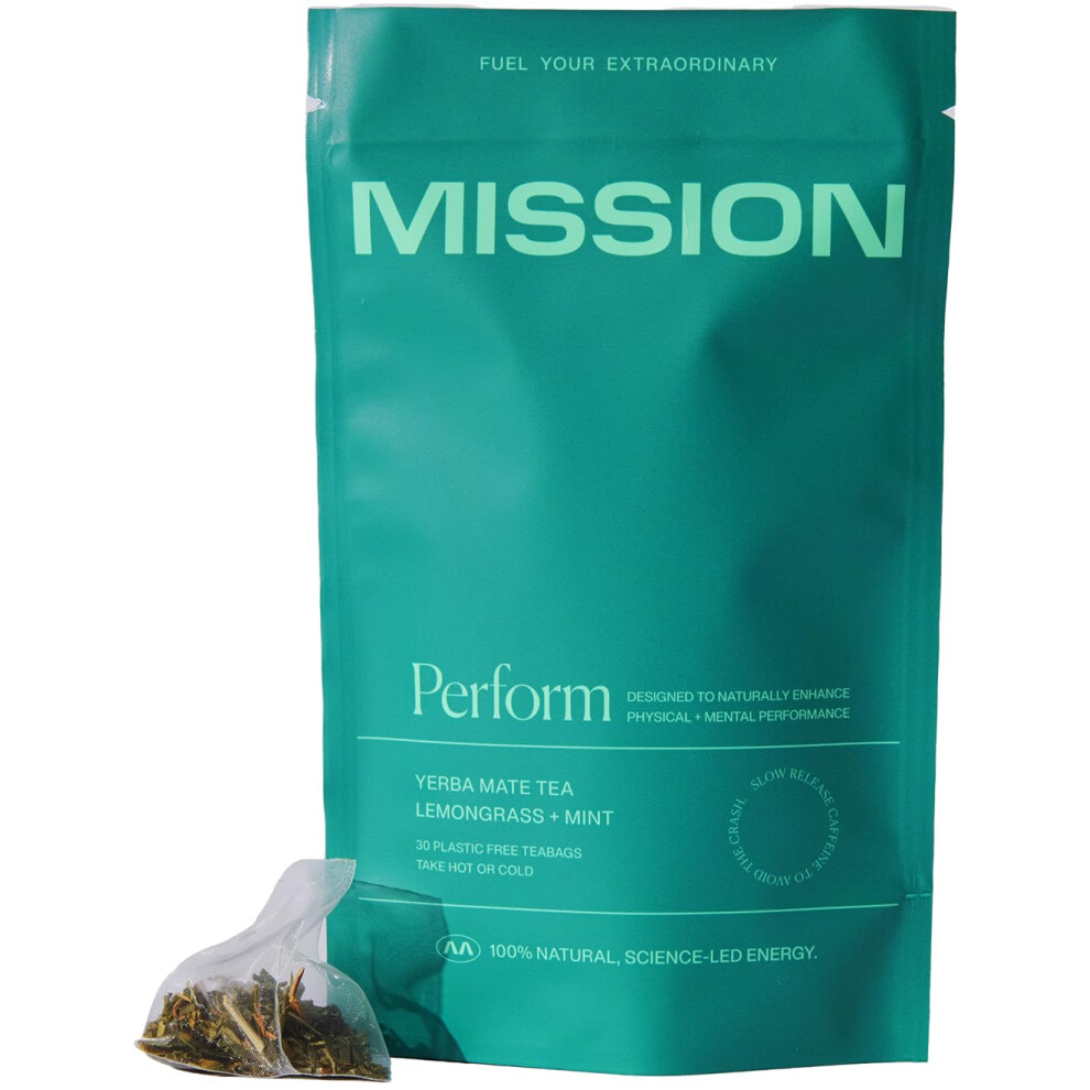Mission Fuelling Extraordinary Mission - Perform Tea - Yerba Mate Tea With Lemongrass & Mint - Sustained Energy & Performance - 30 Pyramid Tea Bags