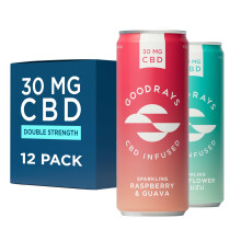 Goodrays - 30mg CBD Drink Mixed Pack - 12 x 250ml Cans - Natural Flavours, Low Calorie, Vegan - Elderflower & Yuzu, Raspberry & Guava - High Strength,