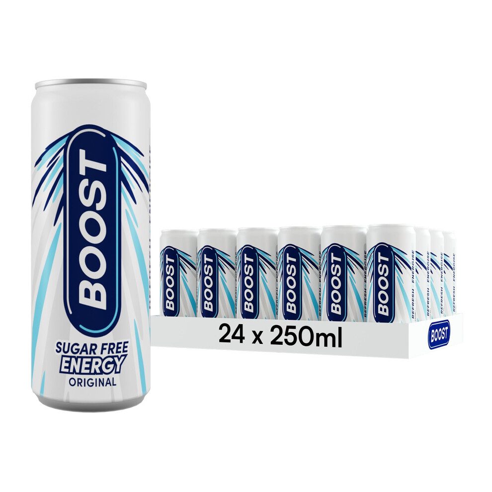 Boost Energy Drink Sugar Free Original - 24 Pack Drinks With Caffeine, Taurine And Vitamin B | Carbonated Energy Drinks | Gluten Free Vegan Low